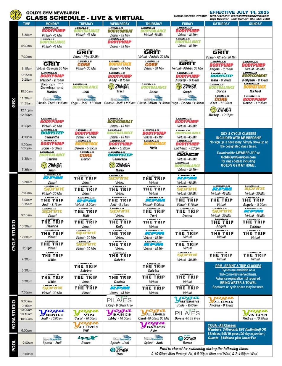 gold's gym classes schedule