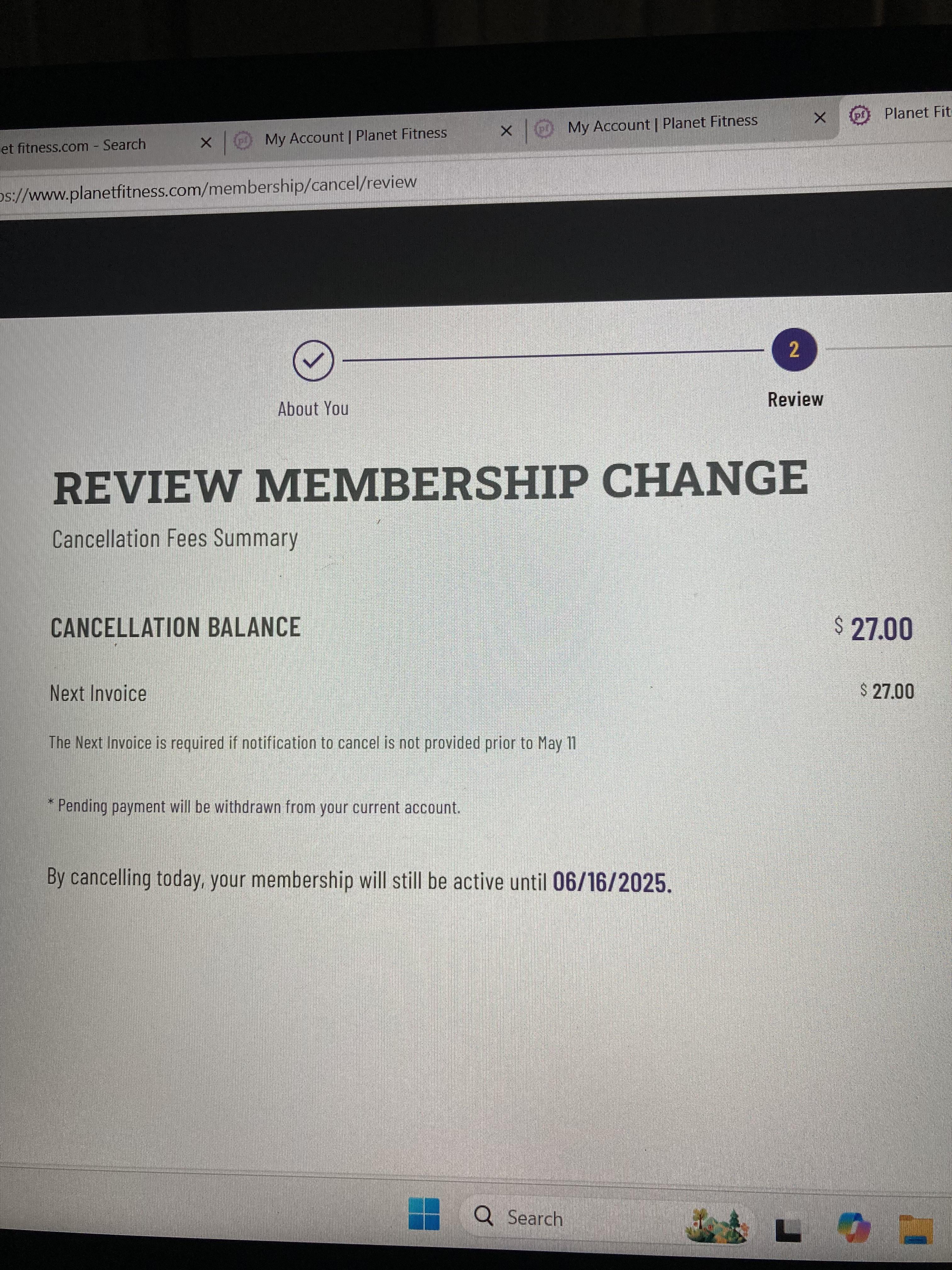 is there a fee to cancel planet fitness