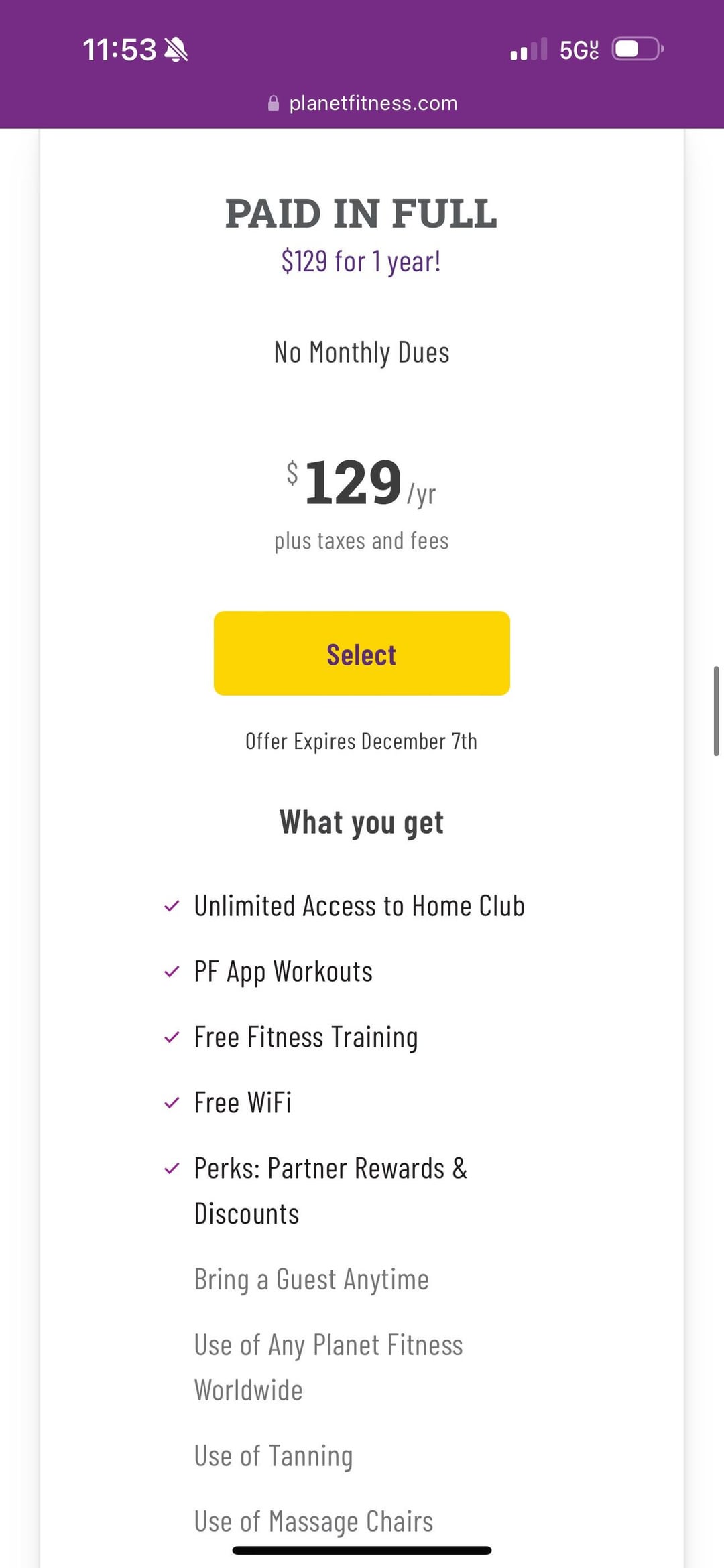 how much is a year membership at planet fitness