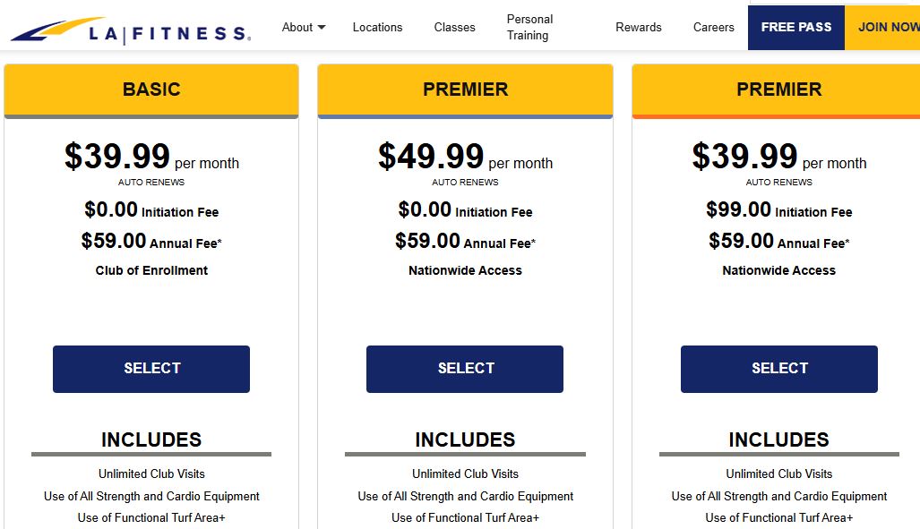 la fitness monthly cost