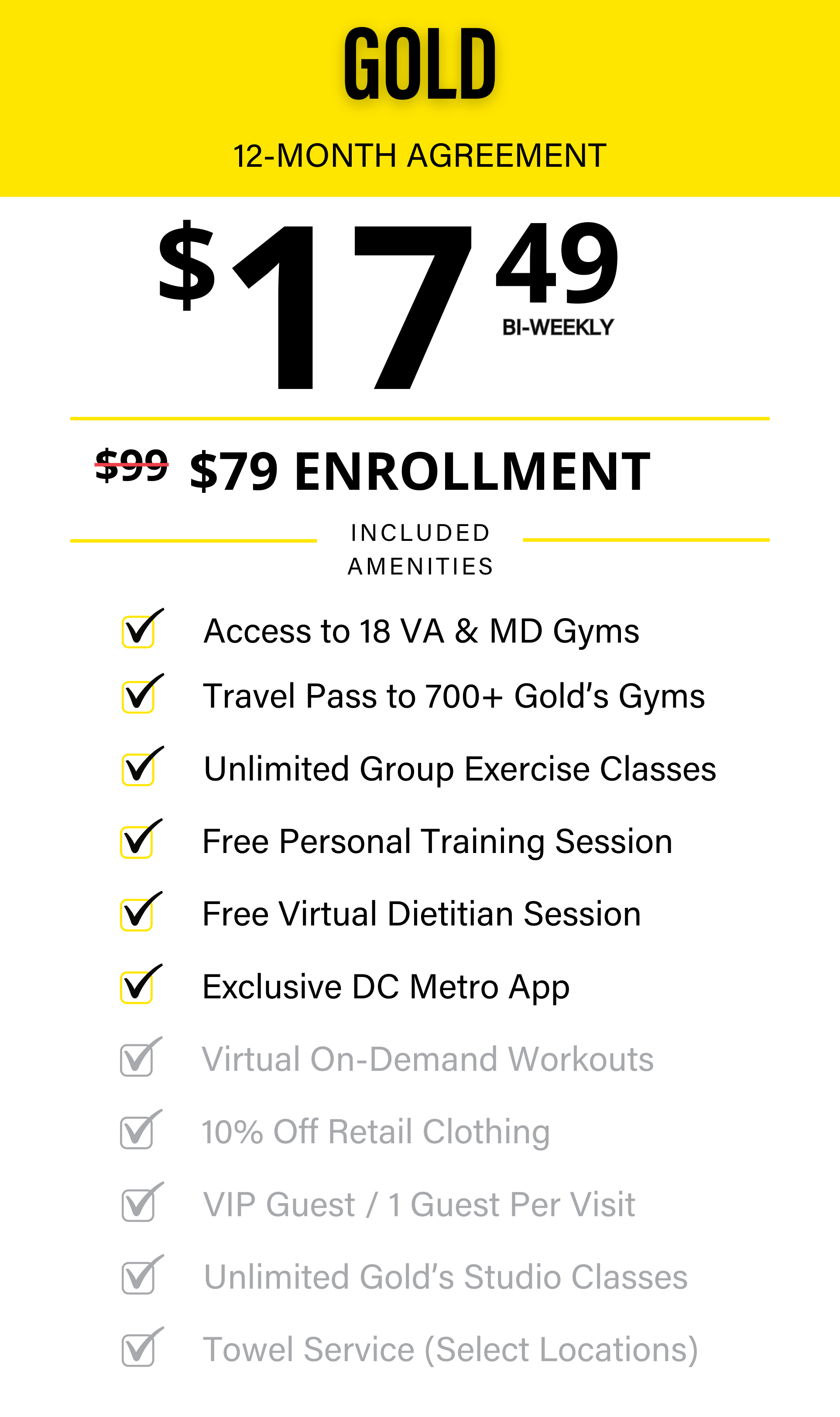 gold's gym monthly cost