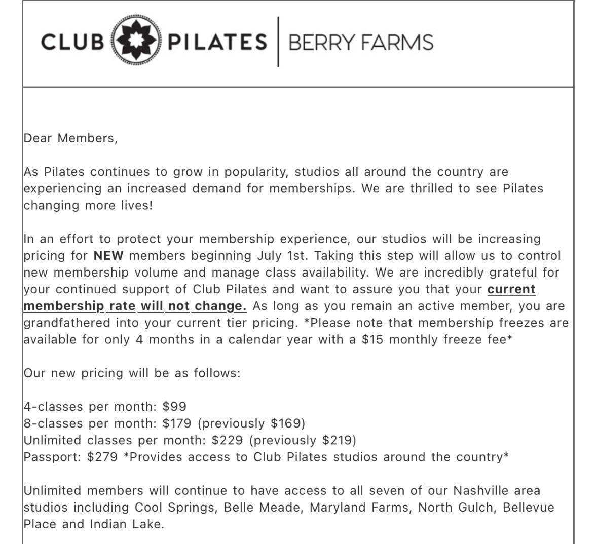 club pilates prices 2024